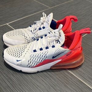 Nike Air Max 270 White and Red with Blue Accents